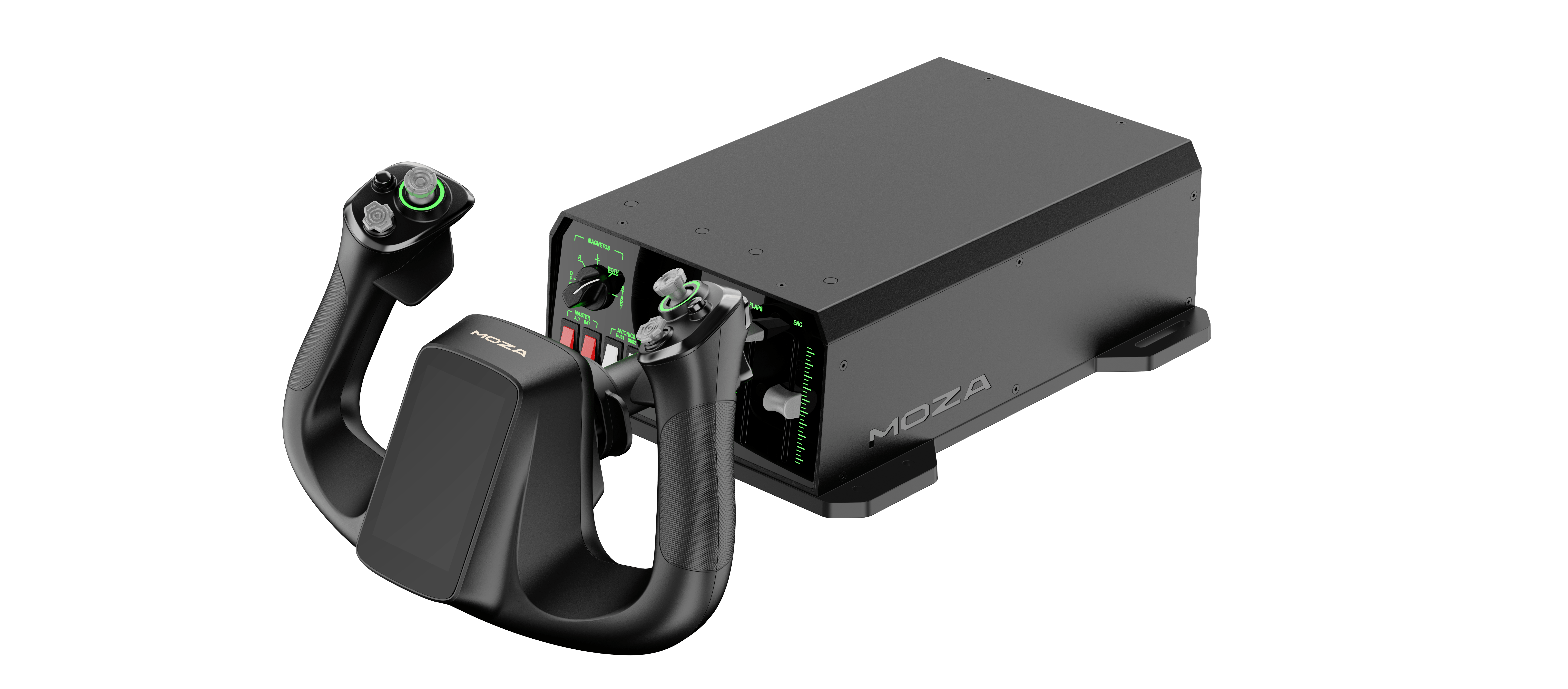 Moza AY90 Yoke - side view of product bundle example